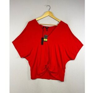 Boho Buffalo David Bitton Women L Red Twist Front Dolman Sleeve V-Neck Blouse